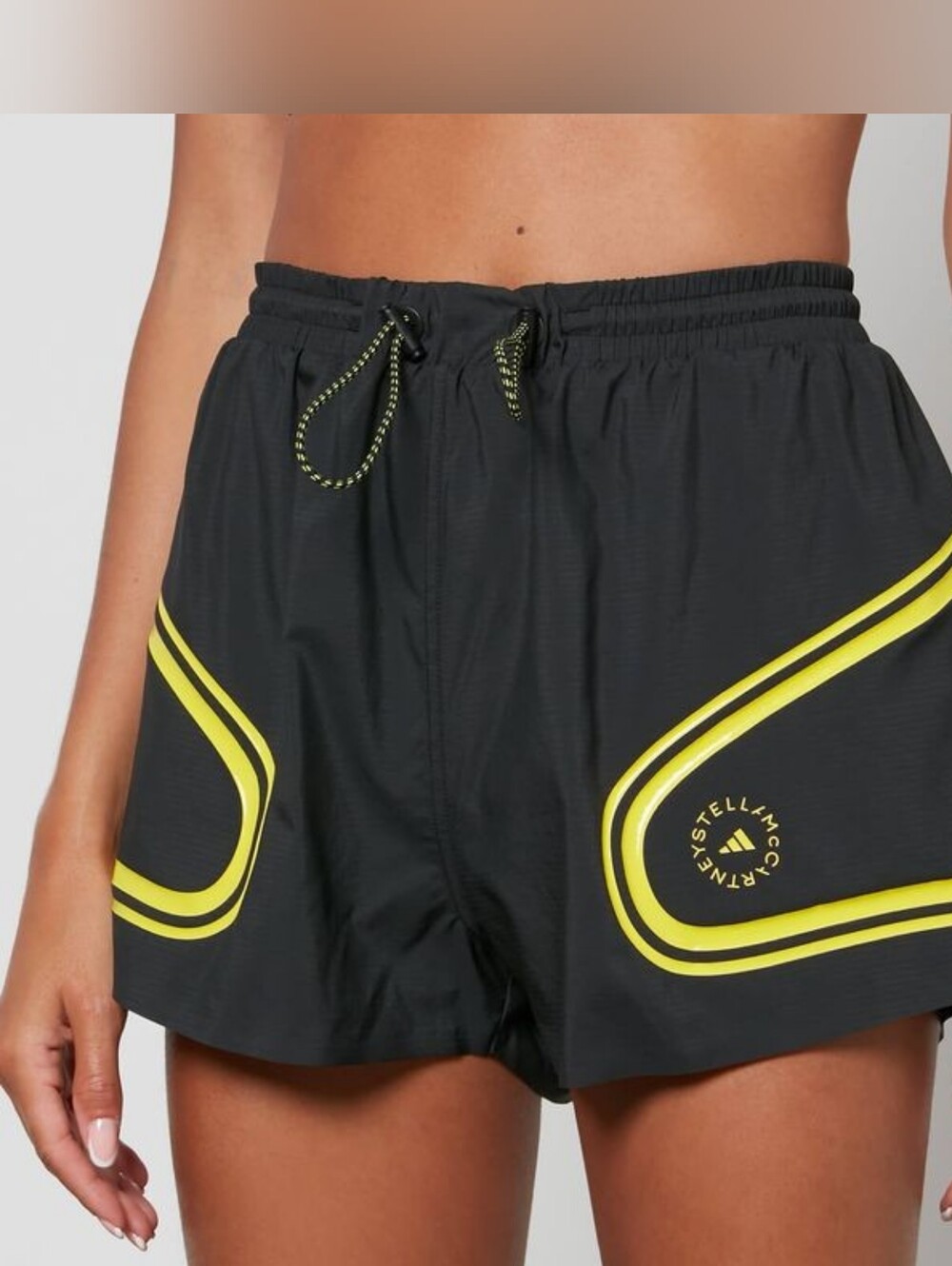 Stella McCartney Adidas TruePace Black Athletic Shorts with Yellow Trim XS